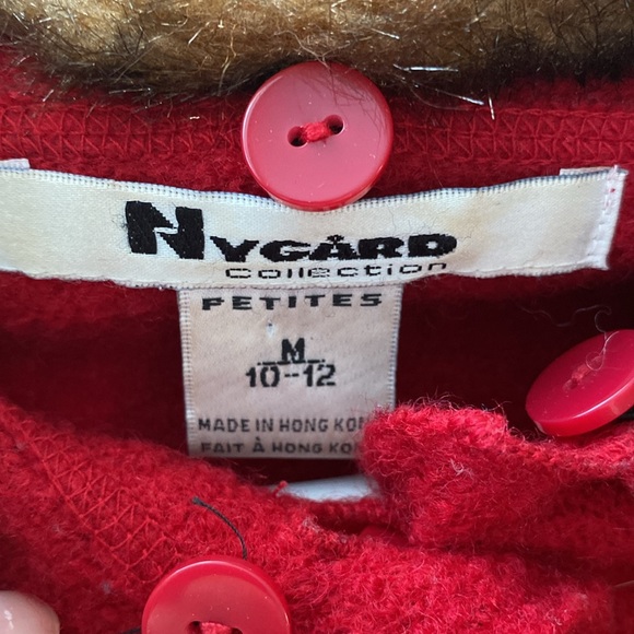 Nygard red 100% wool medium vintage women’s sweater/jacket with faux fur collar. - Picture 7 of 12